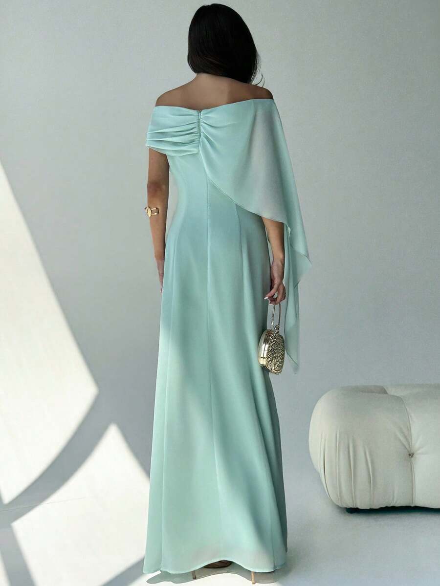 SHEIN Aloruh فستان اخضر ماكسي بذيل سمكة وكشكشة
