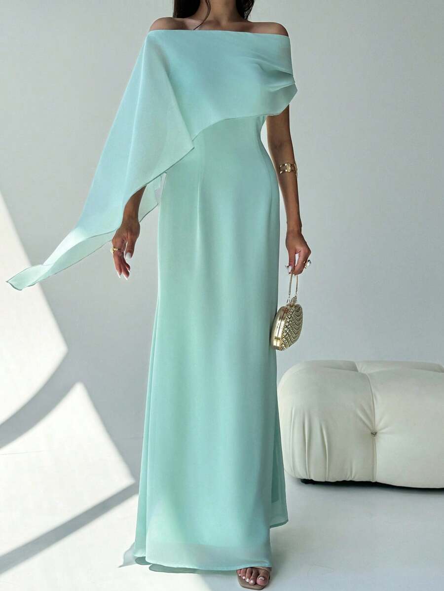 SHEIN Aloruh فستان اخضر ماكسي بذيل سمكة وكشكشة
