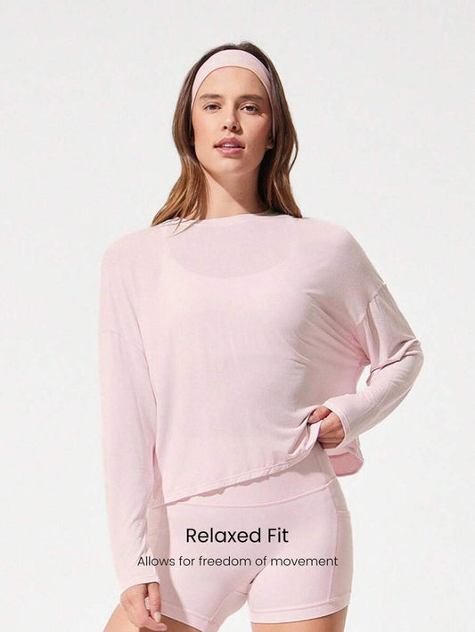 SHEIN GLOWMODE تيشيرت كاجوال طويل الأكمام بفتحة خلفية للياقة البدنية