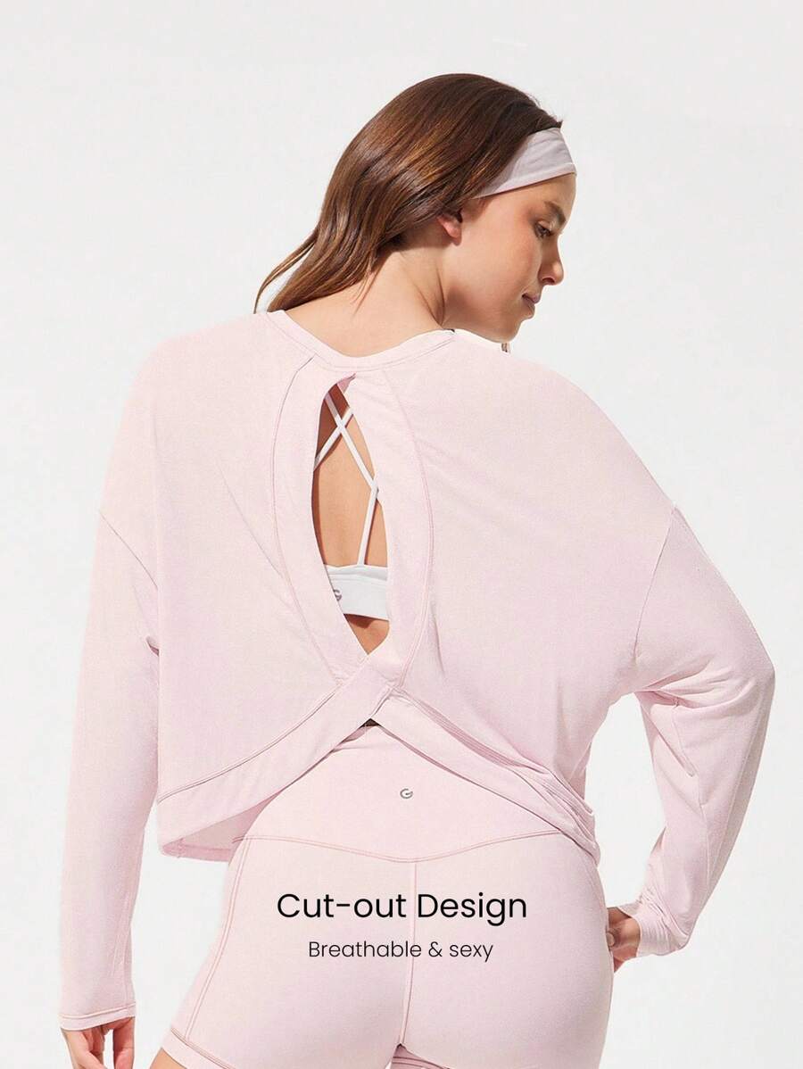 SHEIN GLOWMODE تيشيرت كاجوال طويل الأكمام بفتحة خلفية للياقة البدنية