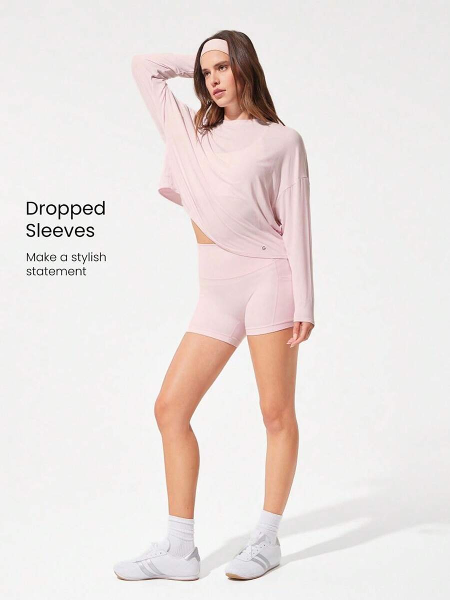 SHEIN GLOWMODE تيشيرت كاجوال طويل الأكمام بفتحة خلفية للياقة البدنية