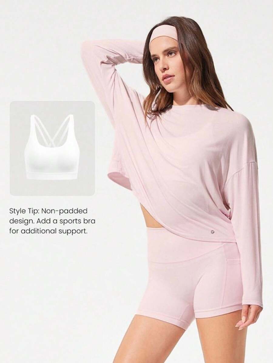 SHEIN GLOWMODE تيشيرت كاجوال طويل الأكمام بفتحة خلفية للياقة البدنية