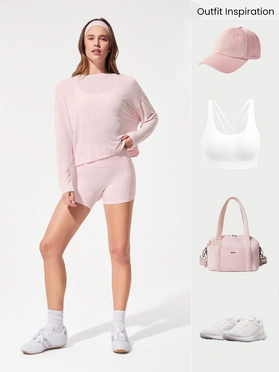 SHEIN GLOWMODE تيشيرت كاجوال طويل الأكمام بفتحة خلفية للياقة البدنية