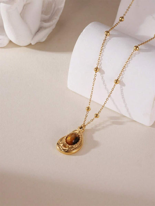 SHEIN GEREIT قلادة ستانلس ستيل عيار 18 بحجر عين النمر غير متماثلة