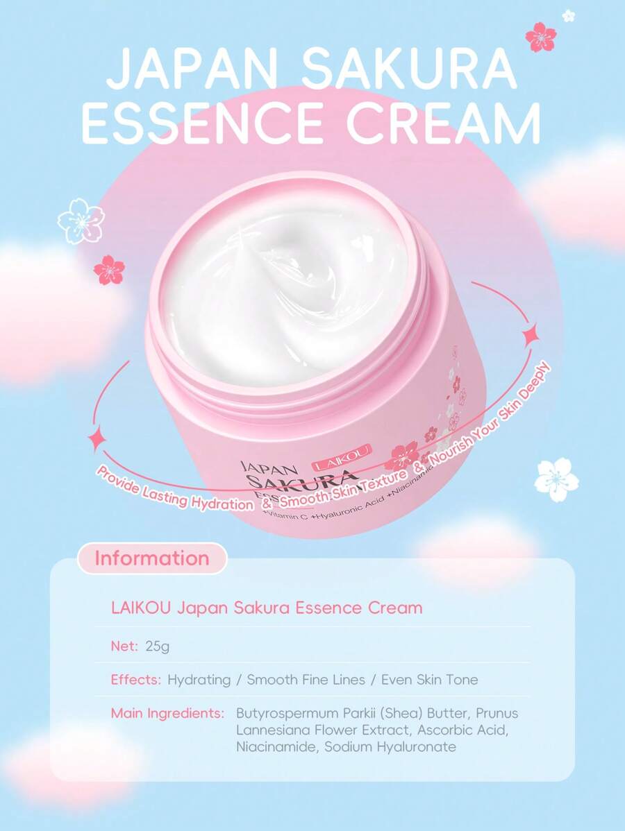 LAIKOU مجموعة عناية بالبشرة بزهر الكرز 7 قطع مرطبة ومضيئة