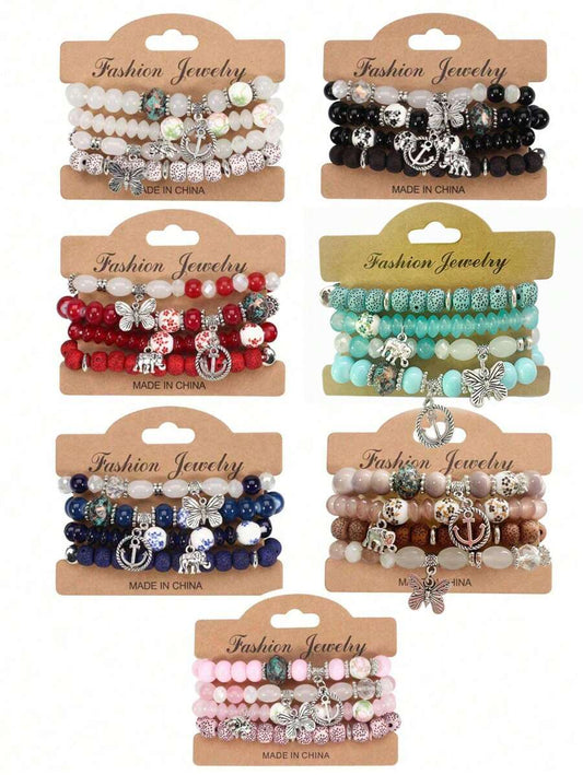 SHEIN سوار بوهيمي مع تعليقات فراشة وقارب ومرساة وفيل