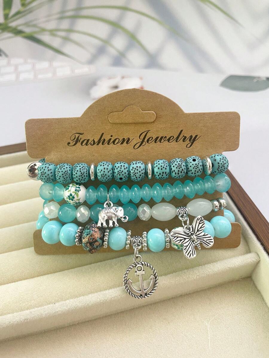 SHEIN سوار بوهيمي مع تعليقات فراشة وقارب ومرساة وفيل