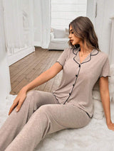 SHEIN Doze Lane بيجاما 2 قطعة صيفية من كتان خفيف