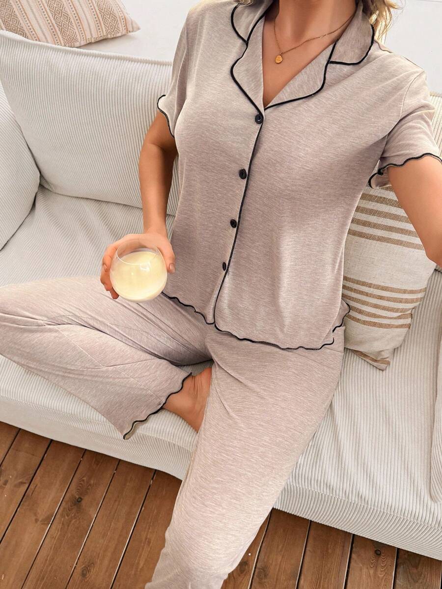 SHEIN Doze Lane بيجاما 2 قطعة صيفية من كتان خفيف