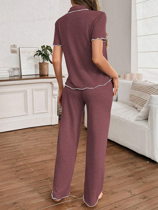 SHEIN جمبسوت أحمر قصير محبوك خفيف بأكمام قصيرة وكشكش