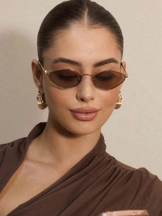 SHEIN نظارة معدنية بشكل معين بإطار صغير متعدد الأوجه