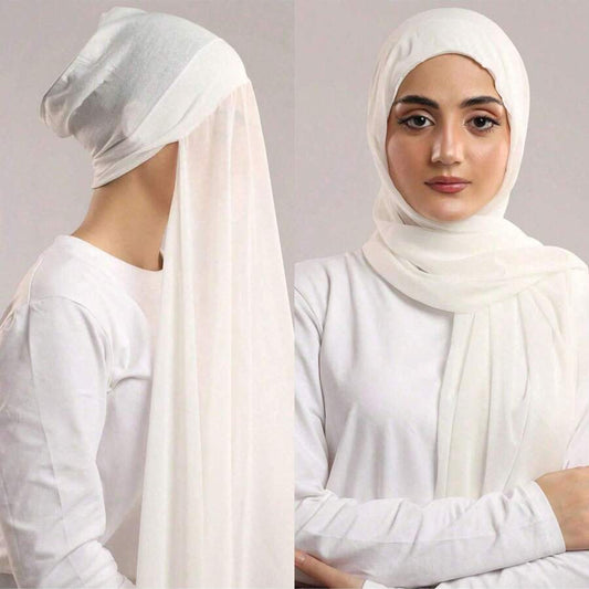 SHEIN حجاب جيرسيه فوري أبيض بغطاء داخلي وقماش ناعم ومريح