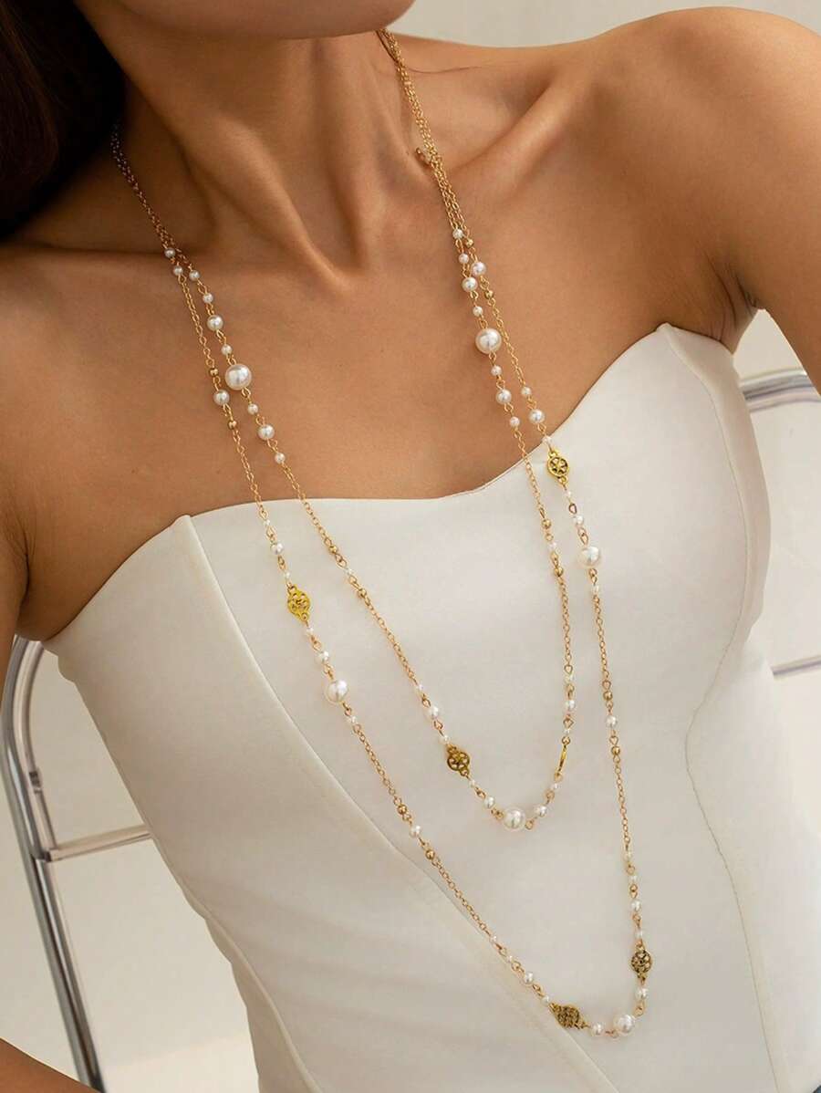 SHEIN قلادة سلسلة لؤلؤ اصطناعي