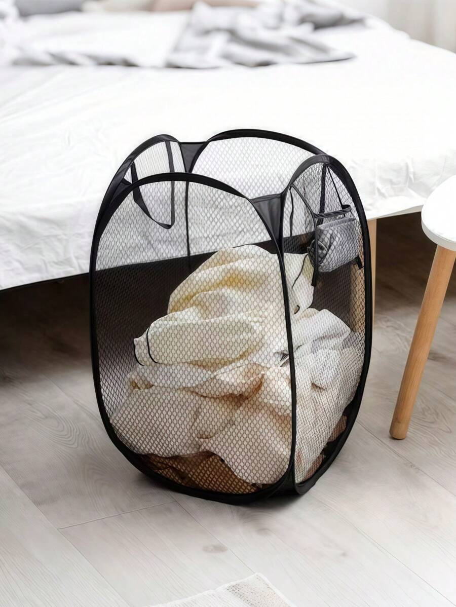 SHEIN سلة غسيل قابلة للطي سوداء بسعة كبيرة ومقابض