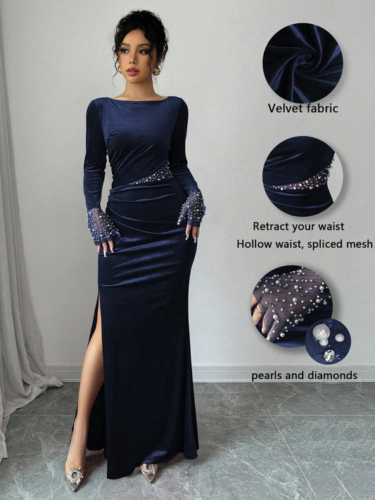 SHEIN Elenzga  فستان أنيق بلون أزرق