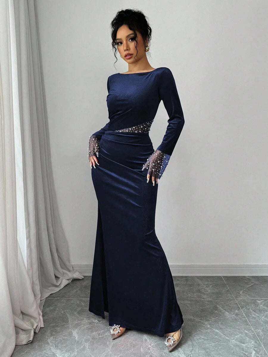 SHEIN Elenzga  فستان أنيق بلون أزرق