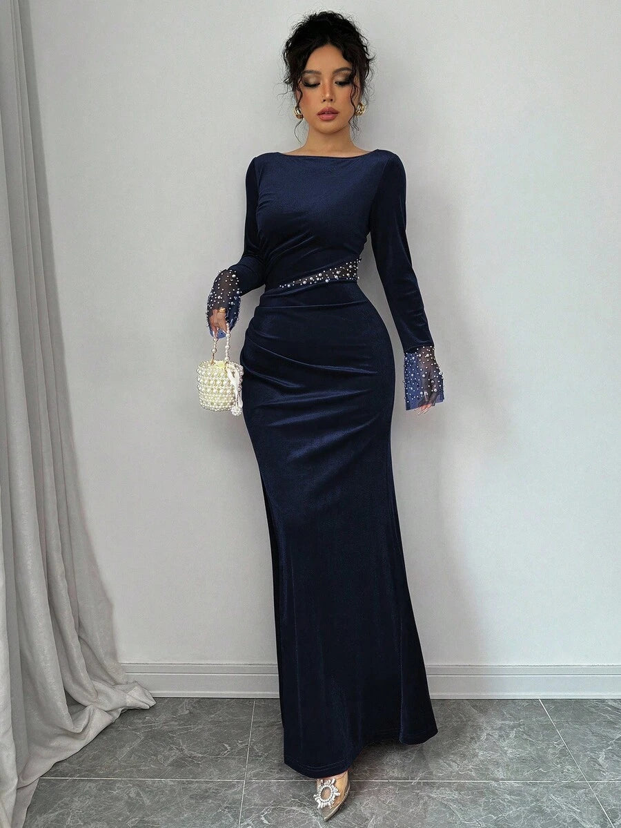 SHEIN Elenzga  فستان أنيق بلون أزرق
