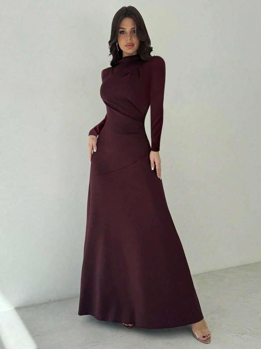 SHEIN Firerie فستان ماكسي عنابي محبوك بخصر مربوط
