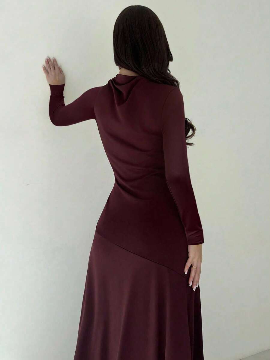 SHEIN Firerie فستان ماكسي عنابي محبوك بخصر مربوط