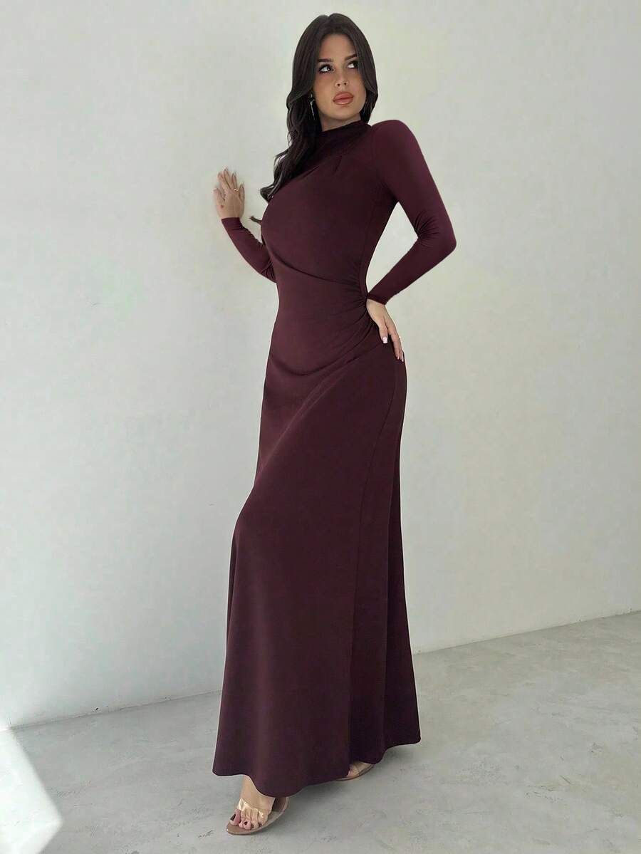 SHEIN Firerie فستان ماكسي عنابي محبوك بخصر مربوط