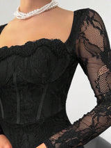 SHEIN Aloruh فستان دانتيل اسود للحفلات