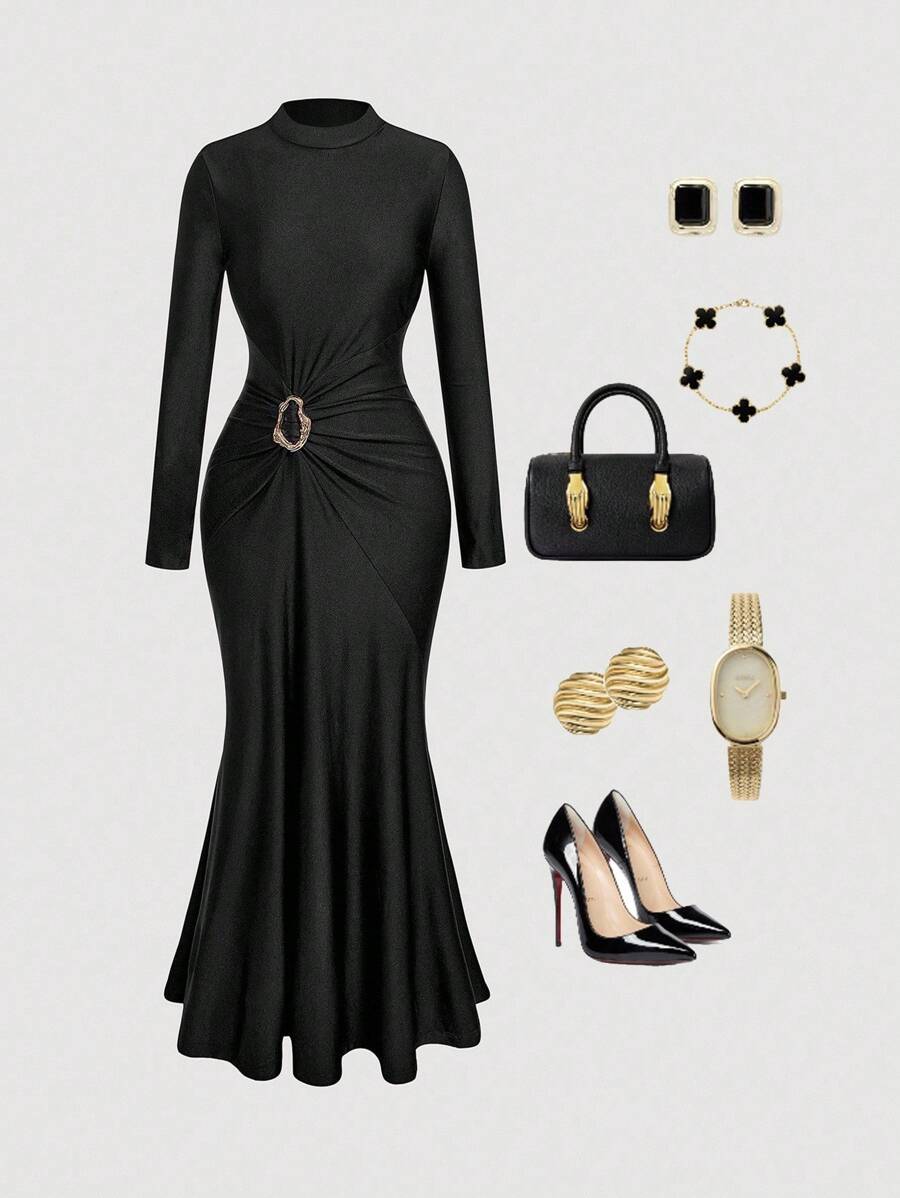 SHEIN MOD فستان أسود بتصميم ذيل السمكة