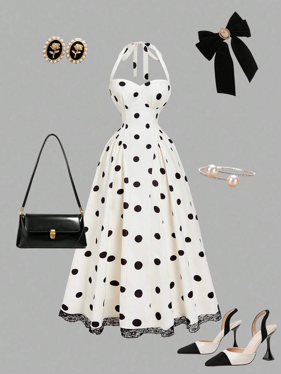SHEIN MOD فستان بتصميم نقاط بولكا فينتاج بظهر مكشوف