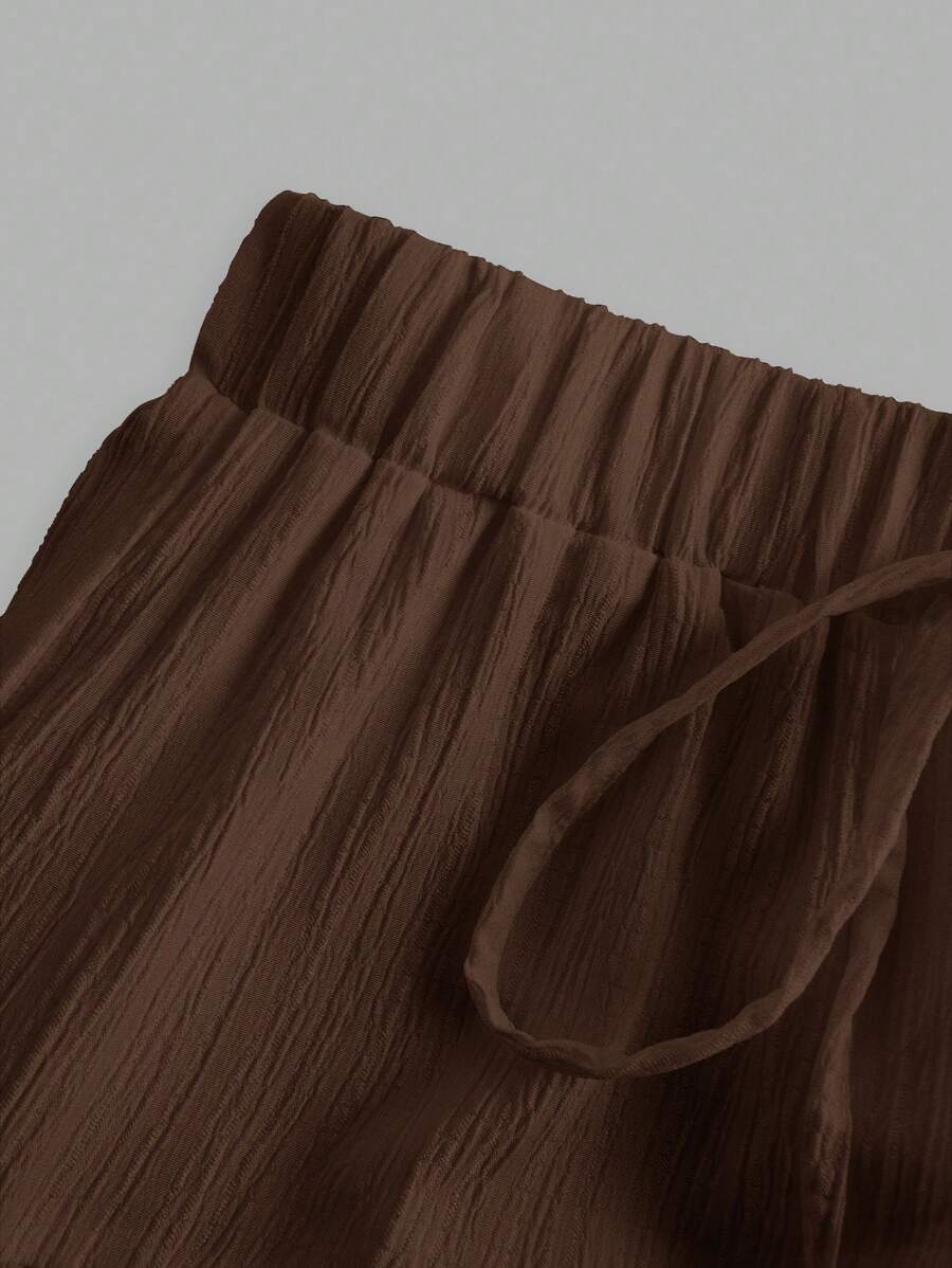 SHEIN EZwear تنورة كاجوال متعددة الطبقات بلون بني برباط أمامي