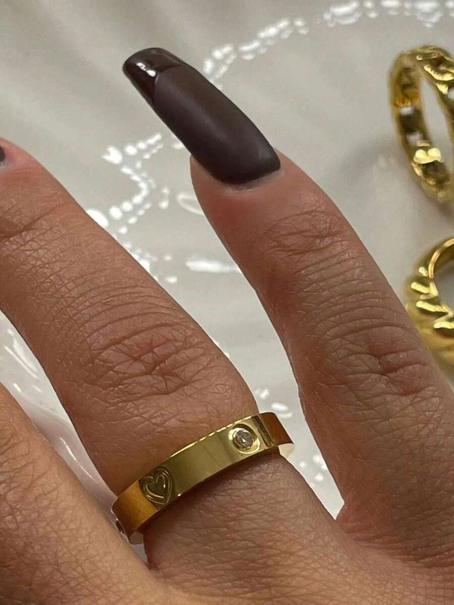 SHEIN خاتم من الفولاذ المقاوم للصدأ مرصع بزركون مكعب