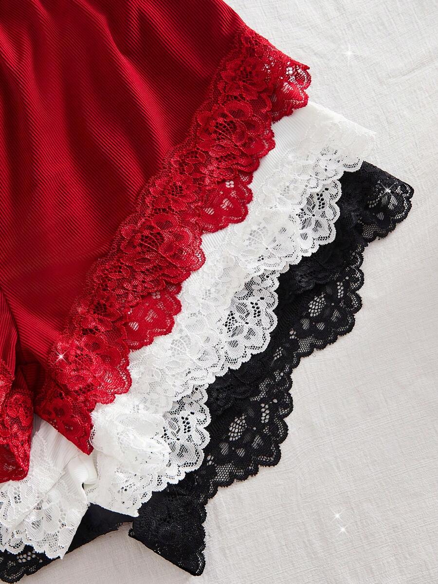 SHEIN طقم لانجري 6 قطع قميص قابل للتعديل وشورت مزين بالدانتيل