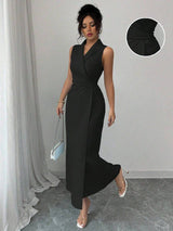 SHEIN Elenzga فستان أسود سادة بدون أكمام أنيق