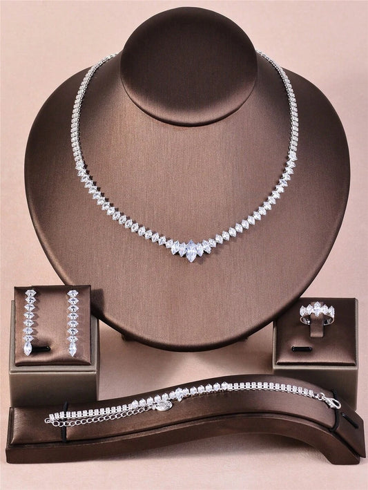 SHEIN طقم مجوهرات 4 قطع زركونيا فضي