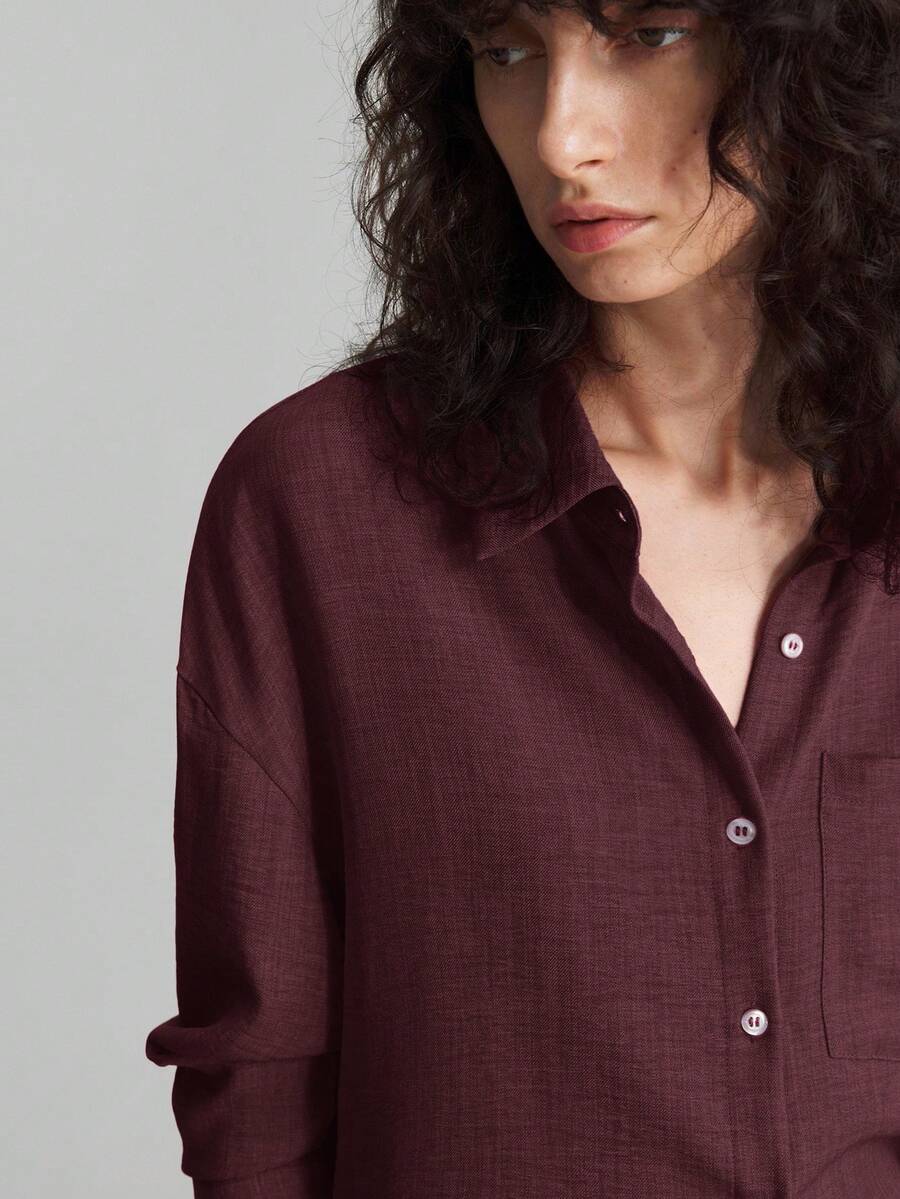 SHEIN Ontre طقم نسائي كاجوال من قطعتين بقميص وبنطال واسع