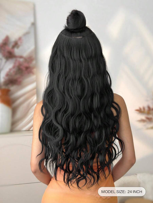 SHEIN باروكة شعر موجي 24 بوصة بلون أسود بمشبك