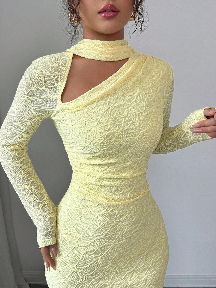 SHEIN Elenzga فستان طويل أنيق باللون الأصفر الكريمي