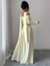 SHEIN Chiquease فستان ماكسي لامع أصفر غير متماثل