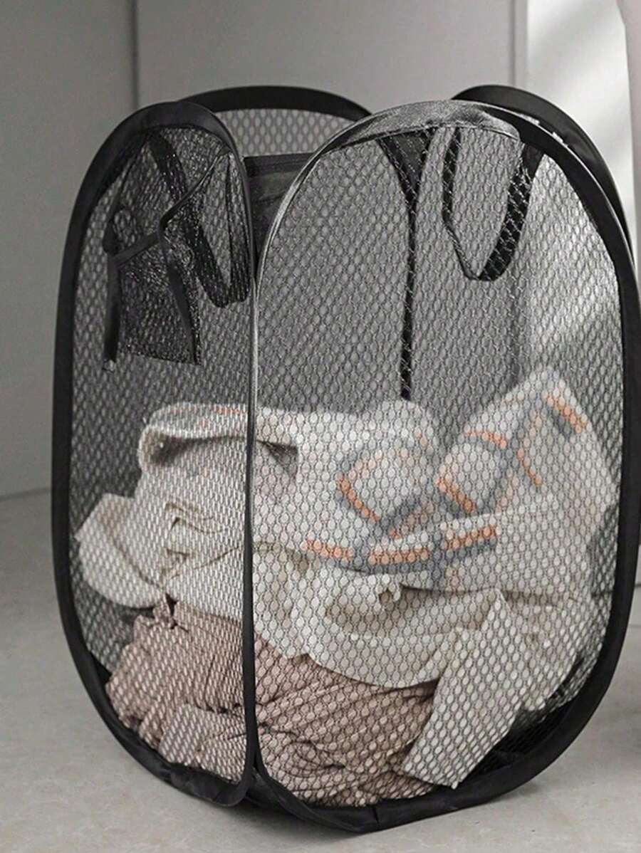 SHEIN سلة غسيل قابلة للطي سوداء بسعة كبيرة ومقابض