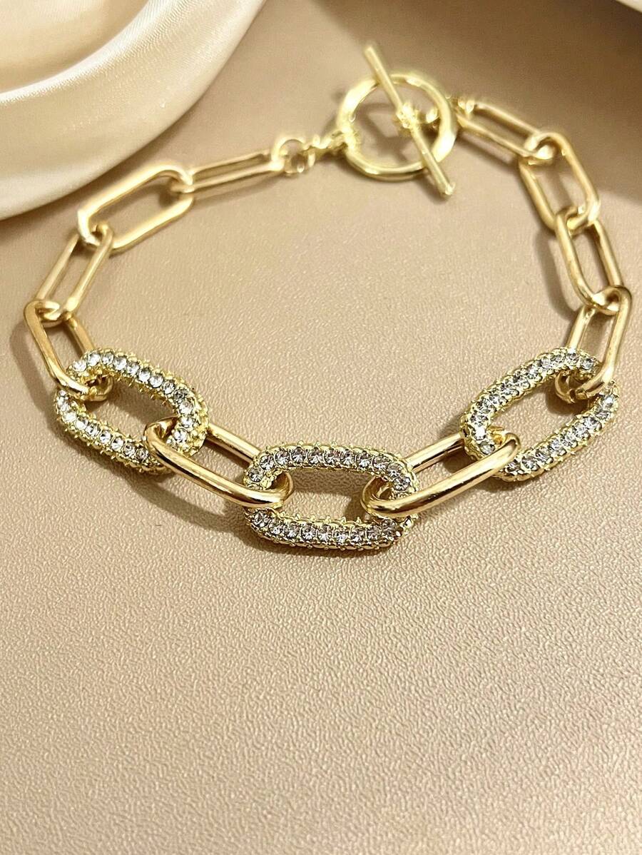 SHEIN سوار سلسلة ذهبية مرصعة بالراين بشكل بيضاوي