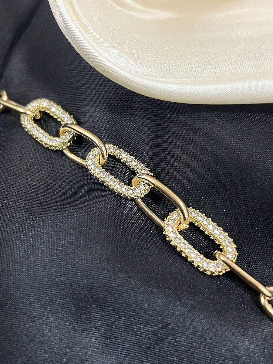 SHEIN سوار سلسلة ذهبية مرصعة بالراين بشكل بيضاوي