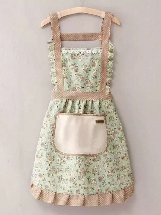 SHEIN مريلة مقاومة للماء والزيت مزخرفة بالزهور مع جيب