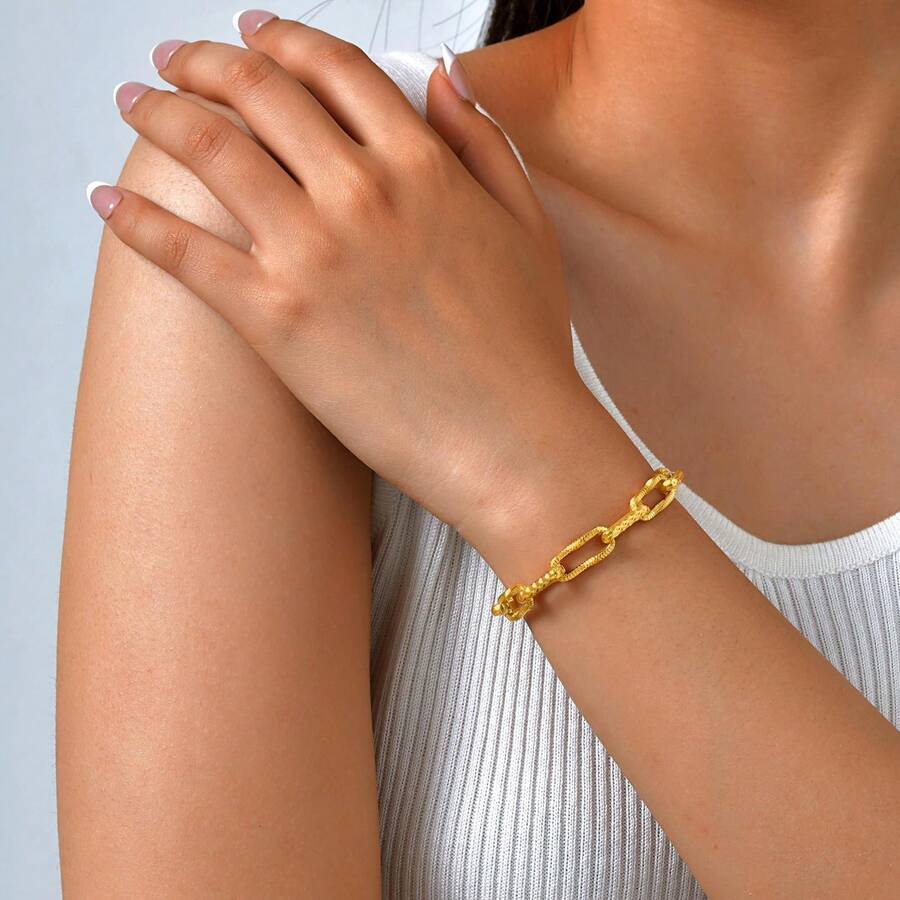 SHEIN سوار مطلي ذهب 18 قيراط من الفولاذ بشكل مستطيل