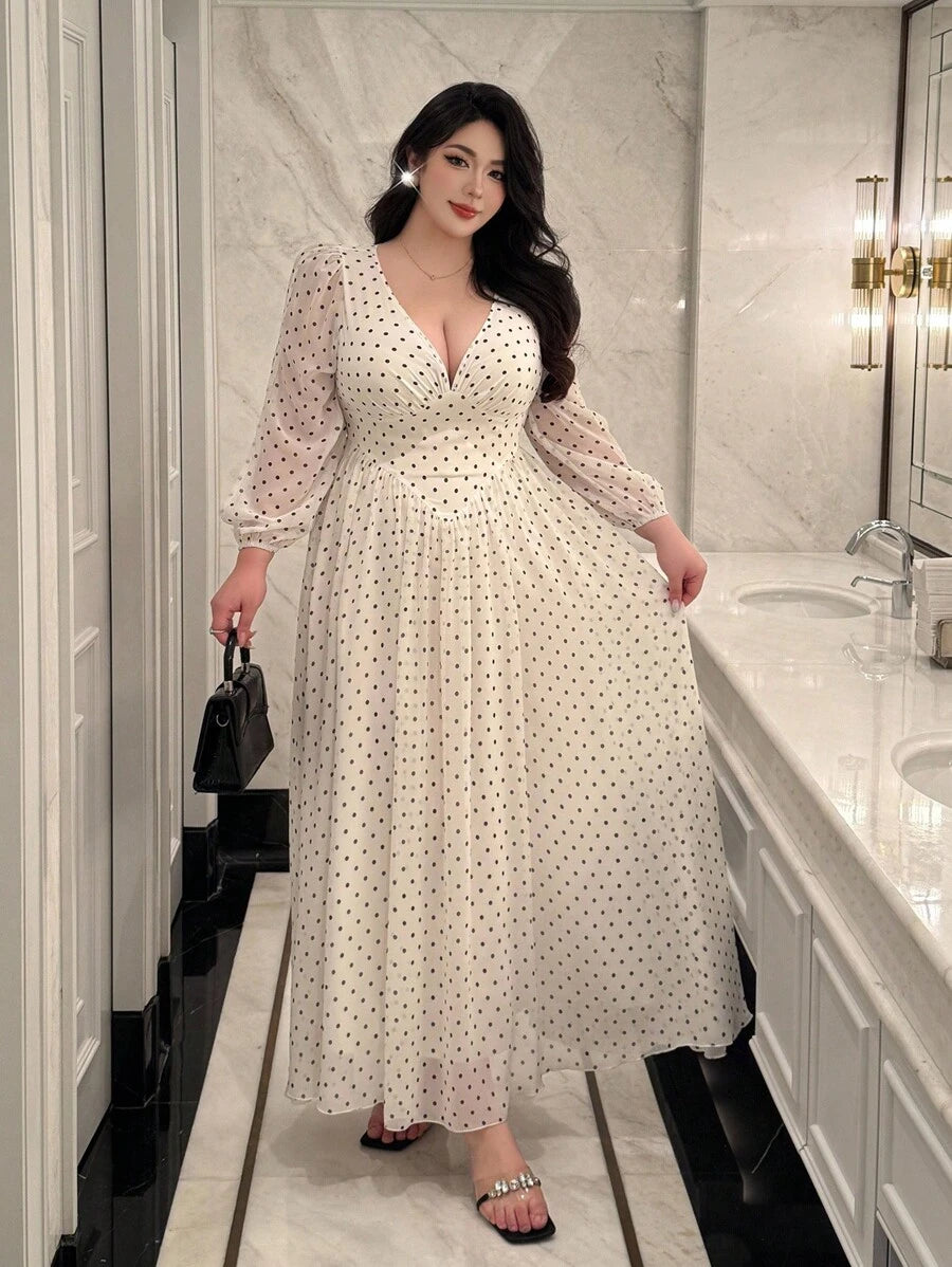 SHEIN Vibekara فستان ماكسي شيفون للمقاس الكبير بطبعة زهور بربطة عنق