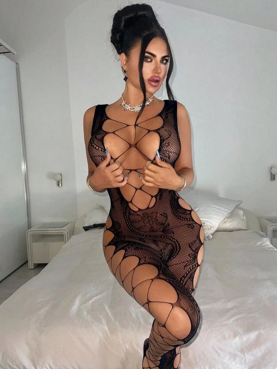 SHEIN ChaseTheNight بوديسوت شبكي شبه شفاف مرن