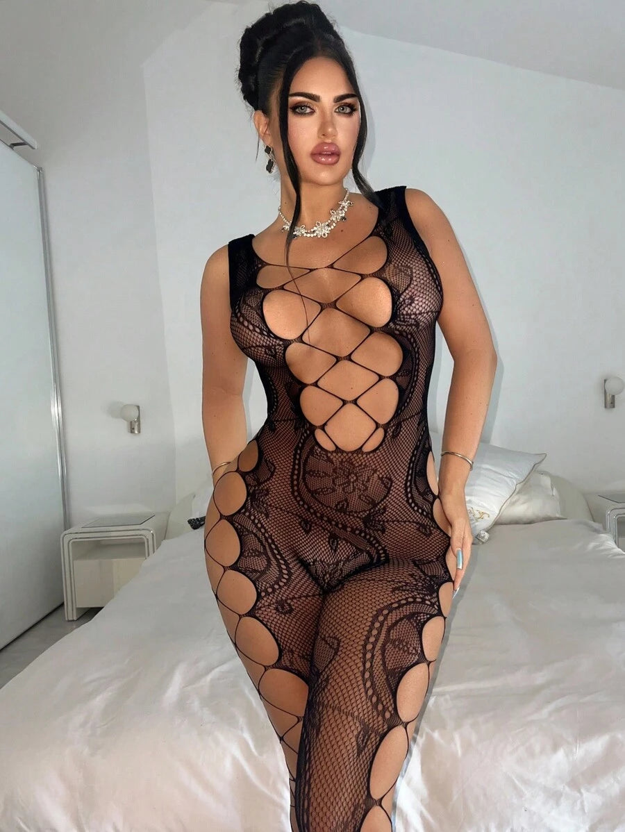 SHEIN ChaseTheNight بوديسوت شبكي شبه شفاف مرن