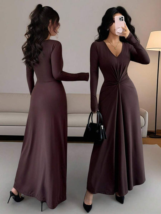 SHEIN Rafferiza فستان بني متوسط الطول