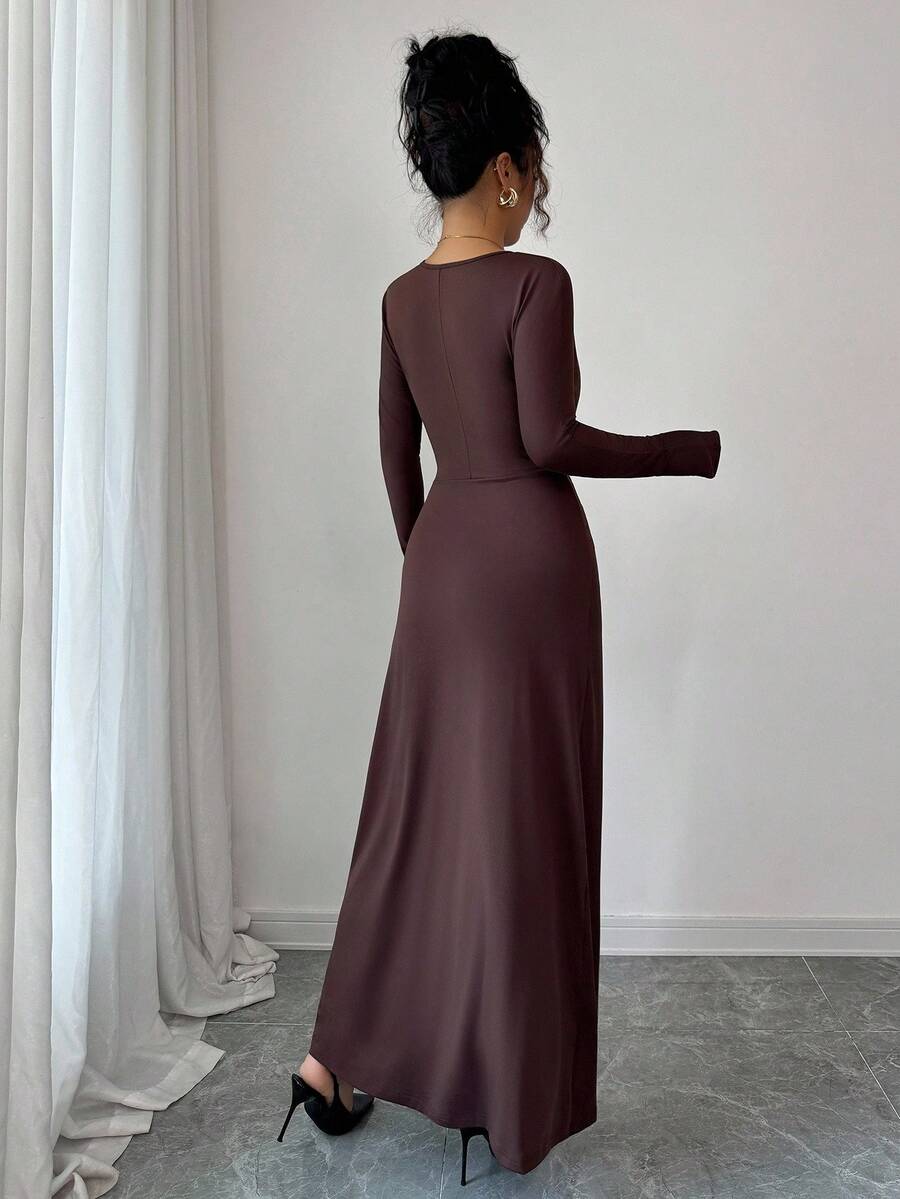 SHEIN Rafferiza فستان بني متوسط الطول