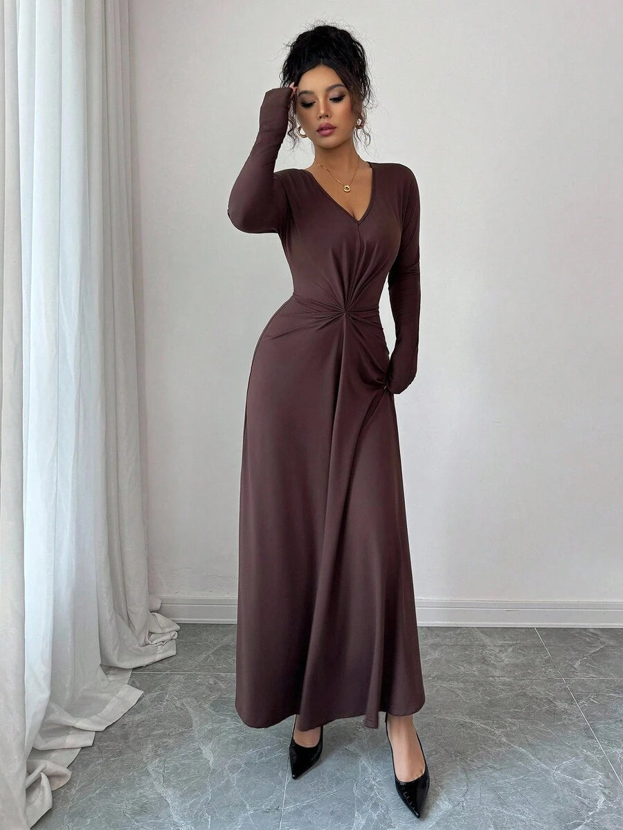 SHEIN Rafferiza فستان بني متوسط الطول