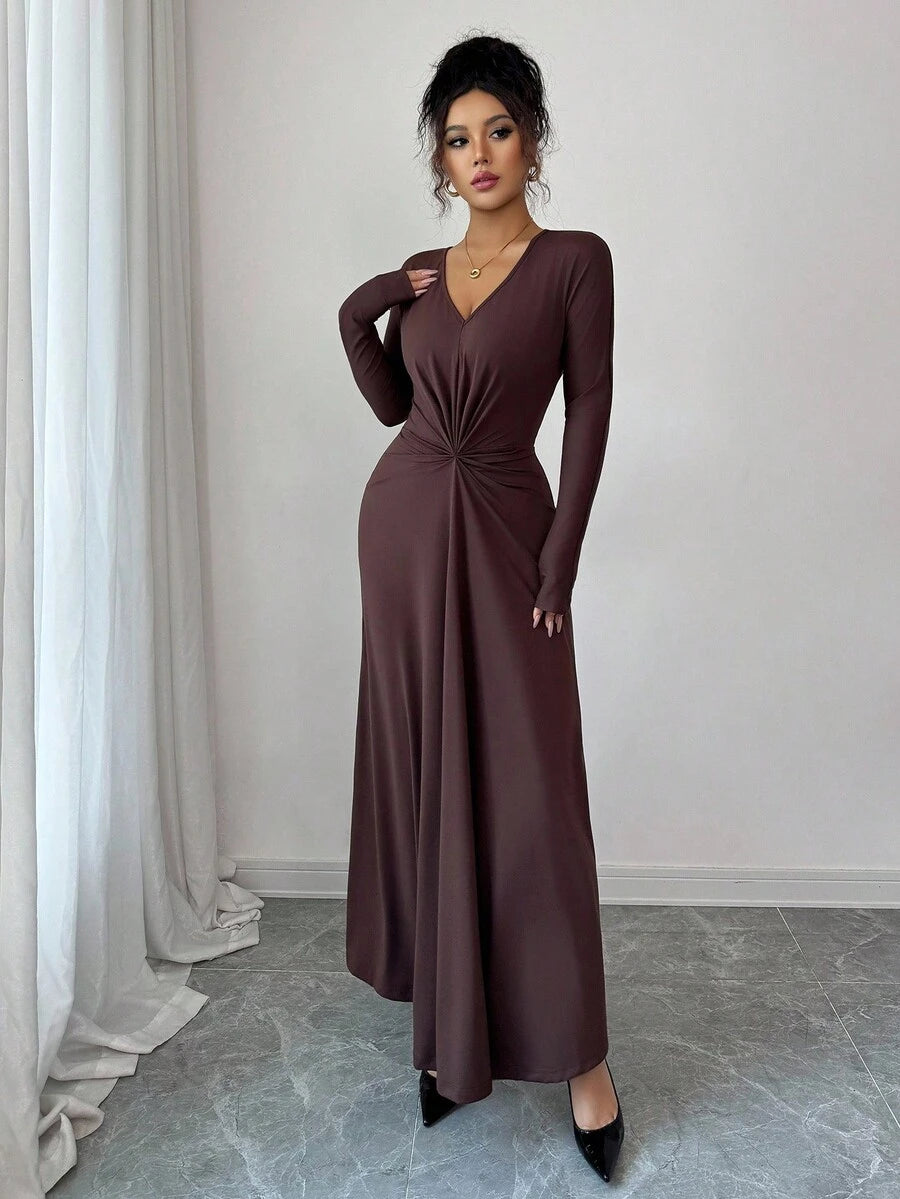 SHEIN Rafferiza فستان بني متوسط الطول