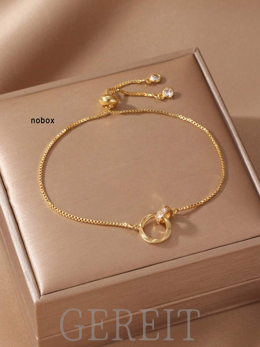 SHEIN GEREIT سوار مطلي ذهب عيار 14 قيراط بدائرة زركونيا