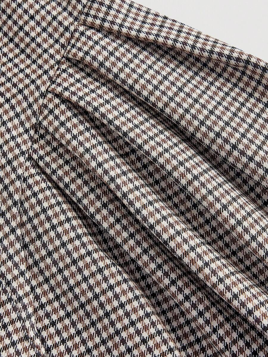 SHEIN MOD فستان كاروهات بياقة مستديرة بلا أكمام وفيونكة على الخصر